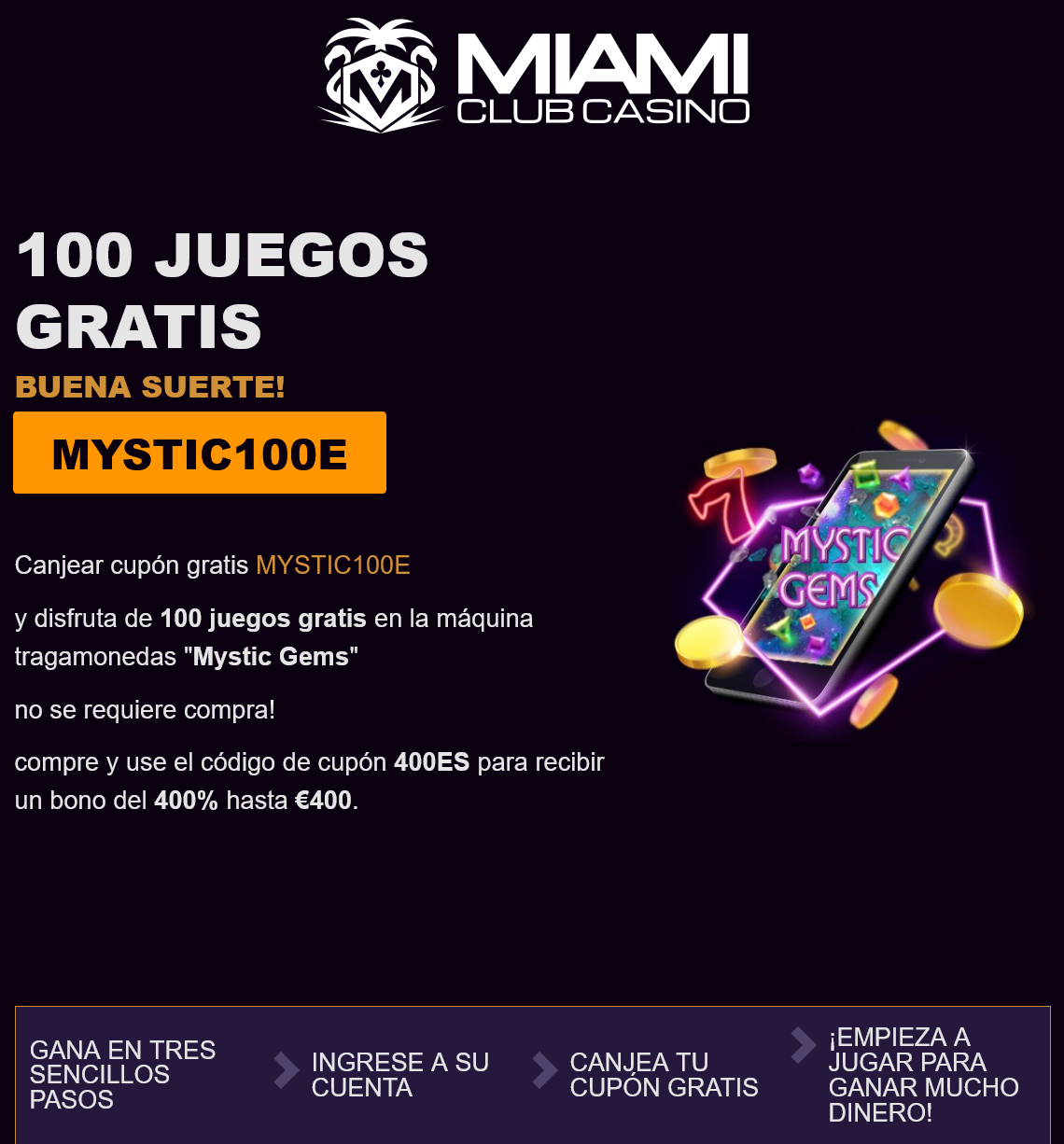 Miami
Club 100 Free
Spins Miami
Club 100 Free
Spins